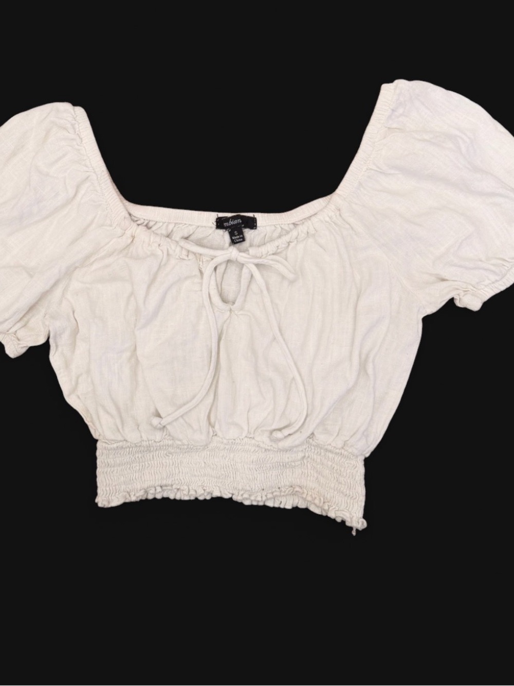 Ambiance Cream Smocked Cropped Peasant Top